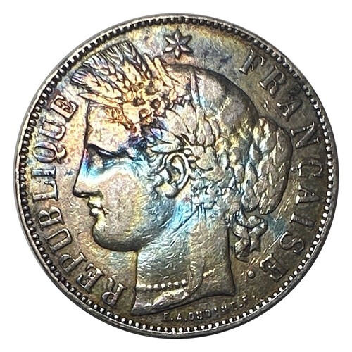 1871 K France Cérès 5 Francs - Very Fine - Toned w/Splash of Bright Blue