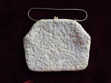 Vintage La Regale White Beaded Sequined Evening Bag Purse, Floral Branch Design