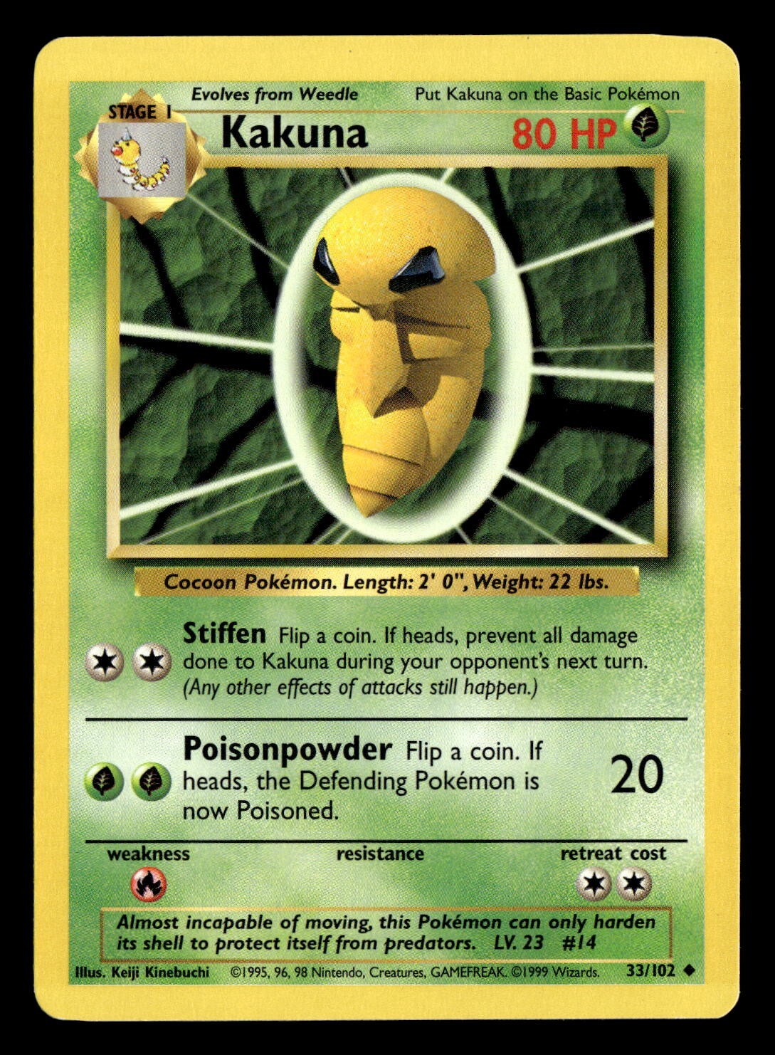 1999 Pokémon Base Set Unlimited KAKUNA 33/102 LP