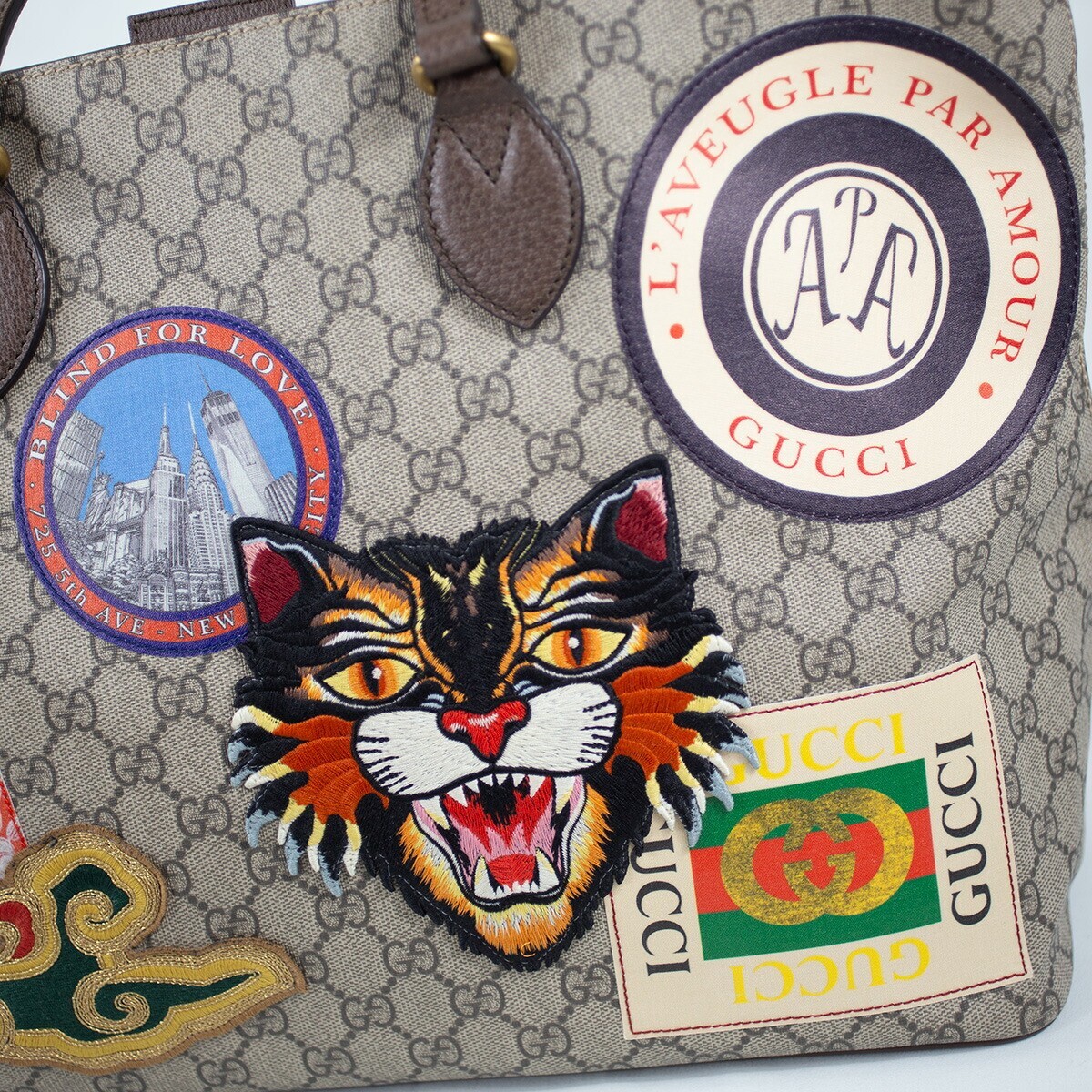 GUCCI Soft GG Supreme Shoulder Bag 2WAY Leather Applique