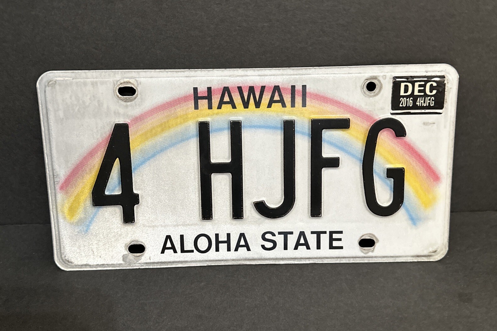 2016 Hawaii — 4 HJFG — Vanity License Plate w/Sticker, ALOHA STATE