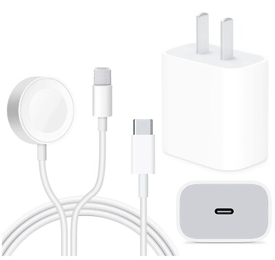 Magnetic Fast Charger Cable USB C Adapter Block For Apple Watch 7/6/5/SE iPhone