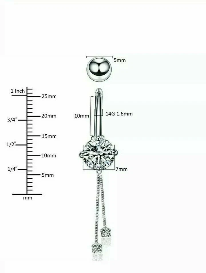 Anillo Ombligo de oro blanco de 14 quilates de más de 0,60 quilates con diamantes redondos calibre 14, (1,6 mm), Foto 3 de 4