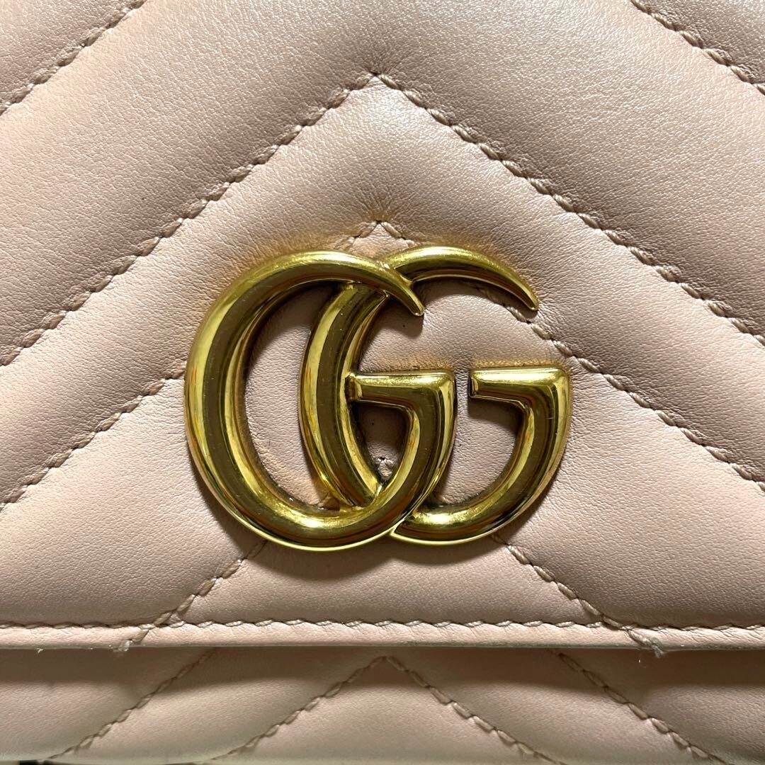 Gucci GG Marmont Leather Beige Pink Long Wallet Women's Japan JPN jp