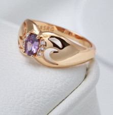 Elegant 585 Rolled  rose gold with Natural Amethyst Zirconia 2.4 gr Ring Siz: