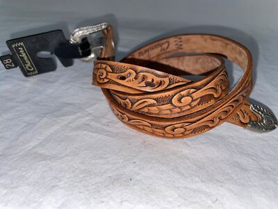 VTG 70S WOMENS NEW 28 24 22 20 TOOLED BROWN LEATHER WESTERN  display picture 2