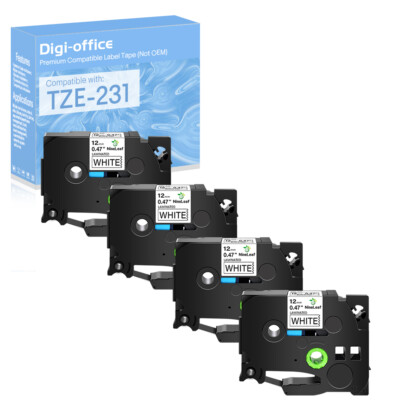 Compatible with Brother 4PK Tze231 TZ TZe 231 White Label Tape PT-H105