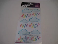 Scrapbooking Stickers Sticko Rainbow Clouds Colorful Rain Drops Repeats