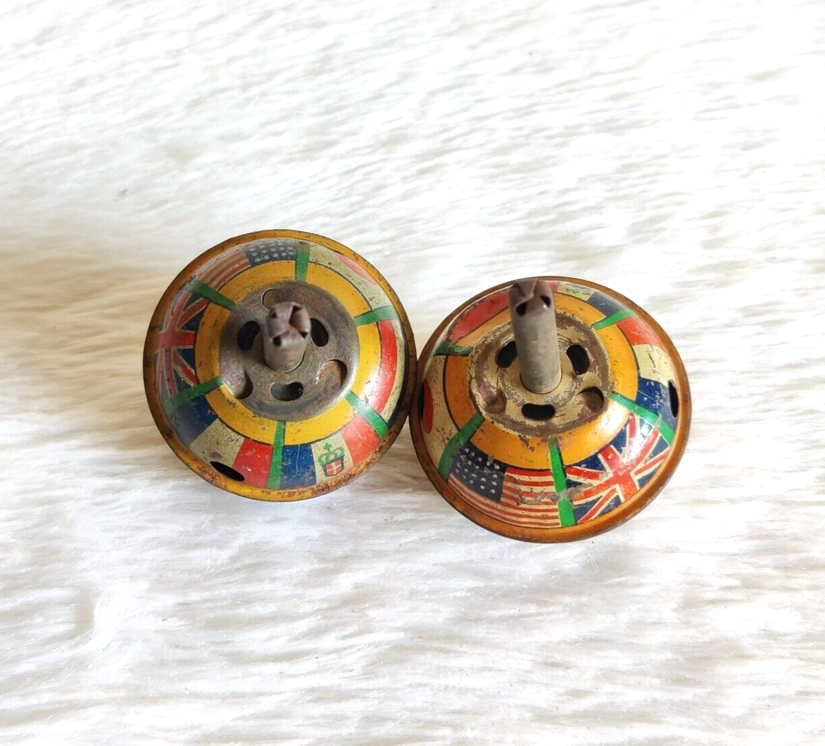 Vintage Round Multi Color Spinning Top Tin Toy Old Japan