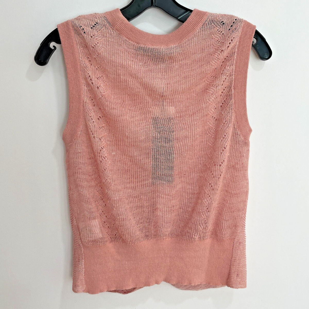 Veronica Beard Kellen Knotted Sweater Pink Semi Sheer Layer Muscle