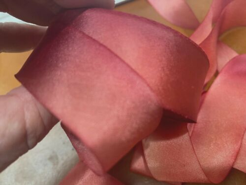 Silk Ribbon 1&#034; on the Bias Hand Dyed 1yd Made in USA Pomegranate
