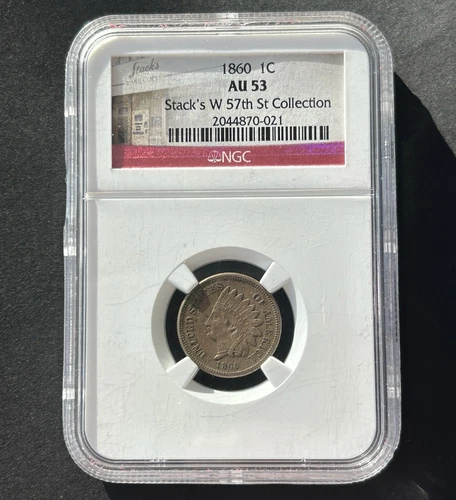 1860 Indian Head Cent — NGC AU53 — Stacks W 57th St Pedigree 