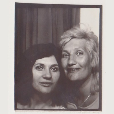 Two Women Close Portrait Soft Expressions Intimate Bond Vintage Photo Booth