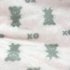 BLANKETS  BEYOND Pink Plush Gray Teddy Bears XO Minky Dot Fleece Baby Blanket