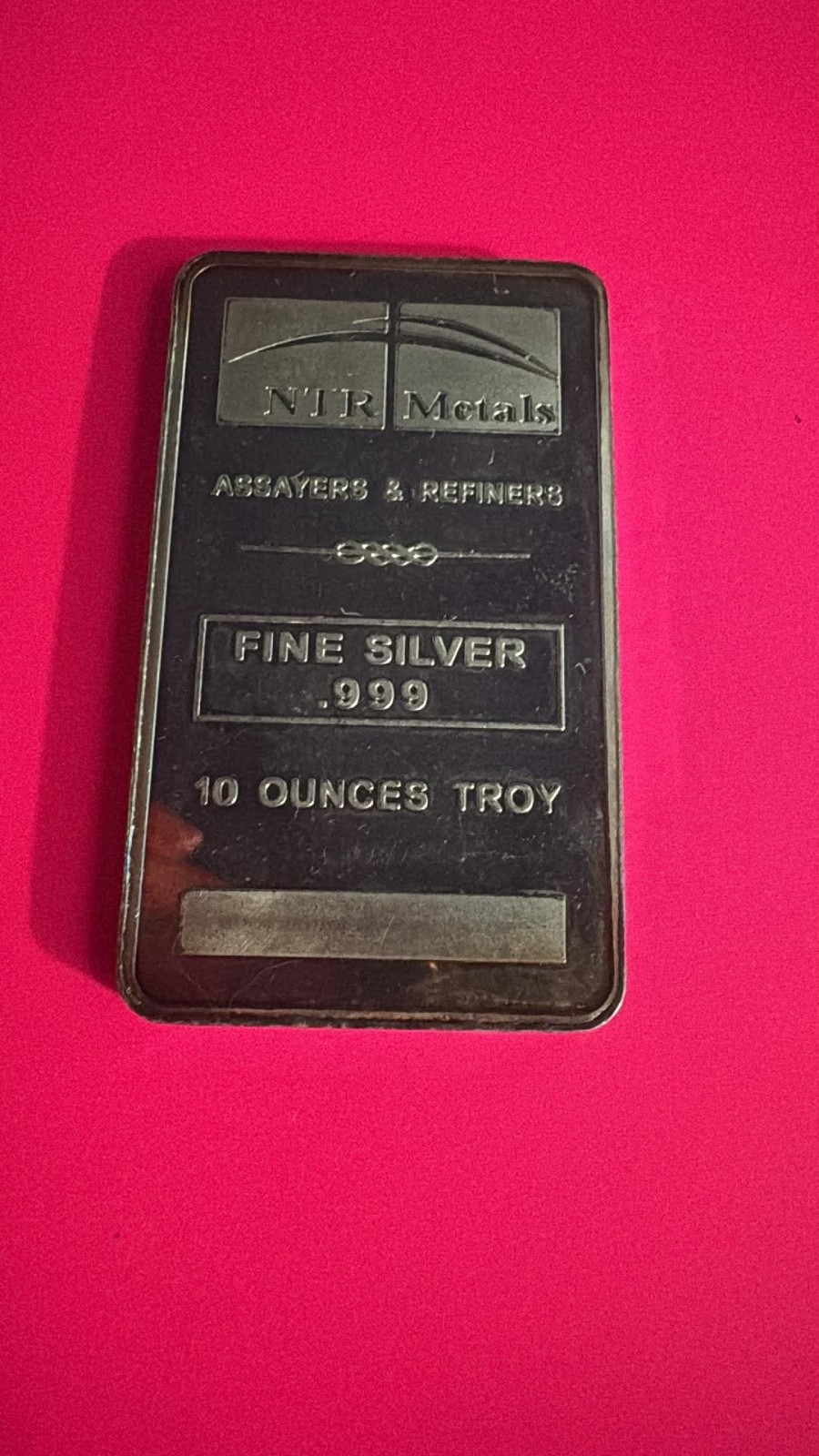 NTR Metals 10 oz .999 Fine Silver Bar Assayers & Refiners Troy Ounce Bullion