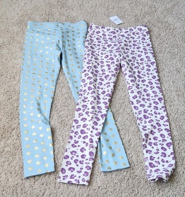 Crewcuts J Crew Girls Size 8 Leggings Lot  2 NWT Shiny Hearts And Cheetah Print