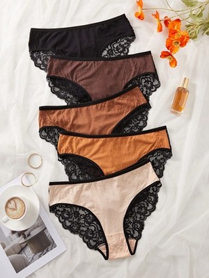 5er Pack Plus Size Spitze Patchwork Unterhosen für jeden Tag Billig24