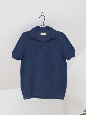 Falconeri Luxury Men's Navy Blue Knitted Cotton Polo Size M Made in Italy