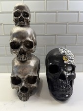 Halloween Skull Props D cor Silver Black 2 Pieces