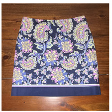 Talbots Blue Floral Paisley Knee Length Pencil Skirt Lined Zip Size 4P