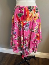 90s Y2K Lauren Ralph Skirt Silk Floral Hanky Hem Ruffle Fairy Sheer Boho 6P