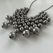 Silver Gray Graduated Beads Layered Bib Faux Pearl Costume Jewelry Necklace