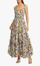 Mac Duggal Floral Cotton Ruffle Square Neck Ankle Dress Size 6 EUC