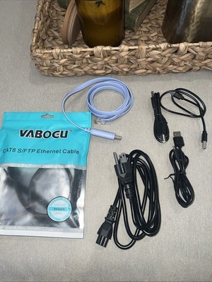 Cables & Cord Assortment, Lot Of 6: Ethernet, USB to RJ45, Printer, USB C, Power