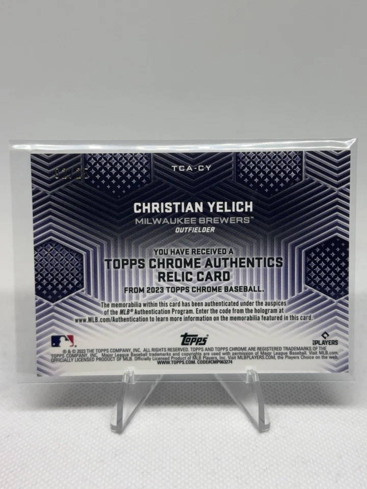 2023 Topps Chrome Christian Yelich /25 Authentics Game Used Relic Orange Brewers - Image 2 of 2
