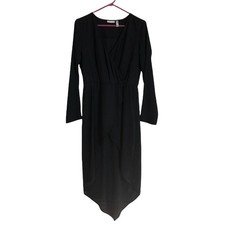 Leith sheer long sleeve deep v-neck faux wrap high low dress