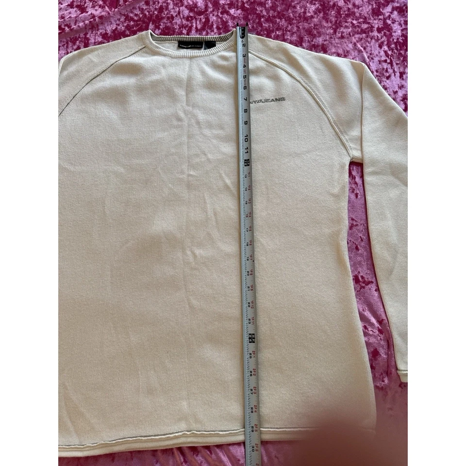 Suéter DKNY Vintage Para Hombre Beige Crema Marfil Tejido Logo XL Playa Invierno Costero Foto 4 de 4