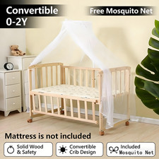 Wooden Baby Cot Bed with Mosquito Net Convertible Crib 0-2Y 95x57x78cm