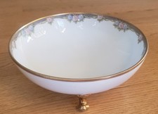 Vtg RC Nippon Hand Painted Footed Floral Bowl Candy Dish Gold Moriage 8.5" dia