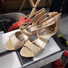 Dream Pairs Gold Glitter Strappy Stiletto Heels Rhinestone Open Toe Buckle