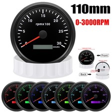 110MM Black Tachometer 0-3000RPM Gauge Waterproof for Marine Boat Car Truck 
