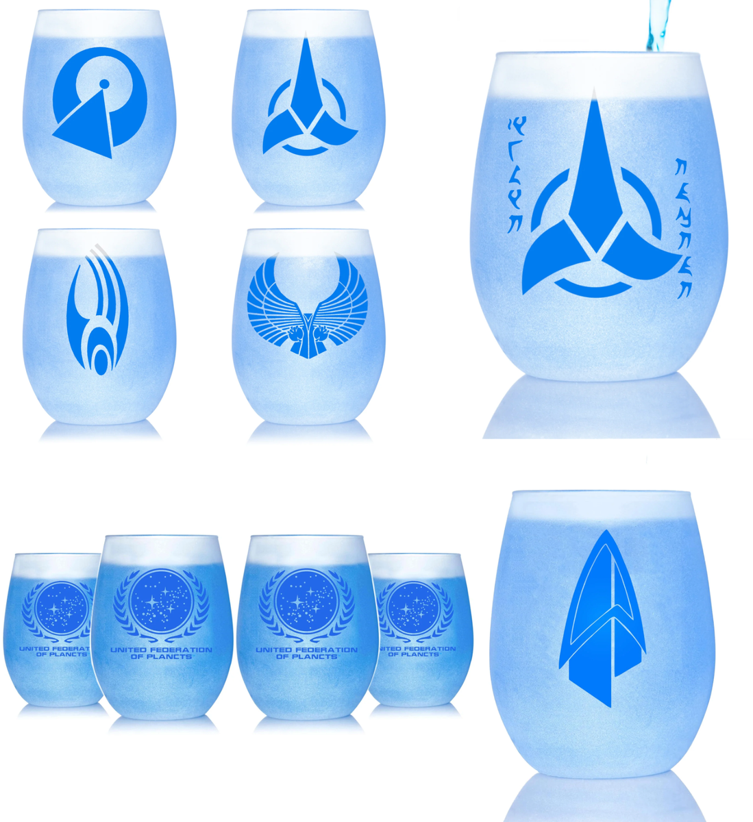 Authentic STAR TREK MOVIES ON GLASS ETCHED STEMLESS WINE GLASSES LOT SET OF  10 | eBay