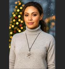 J. Jill Rhinestone Snowflake Pendant Necklace Reversible Adjustable Cord Rustic