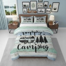 RV Camper Queen Bedding Set 7 Pieces,Happy Camping Comforter Sets Boys Girls,...