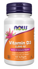 NOW Foods High Potency Vitamin D-3 2000IU 120 Softgels EXP 10/2029