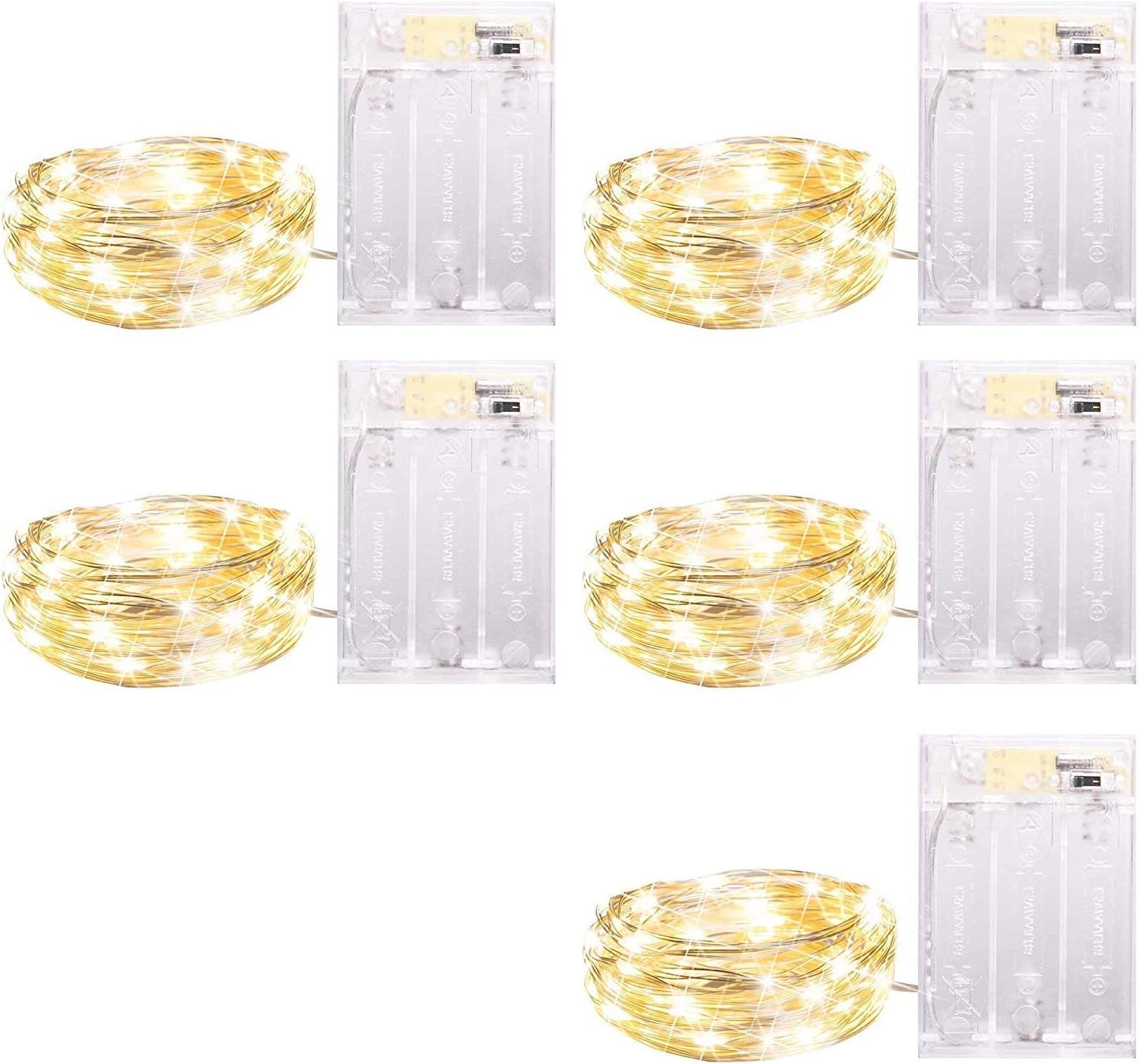 5 Pack 7ft 20 LED Warm White Fairy Lights Battery Operated String