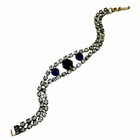 Vintage Estate Silver Tone Sapphire Rhinestone Fold Over Clasp 1960s Bracelet — photo 1