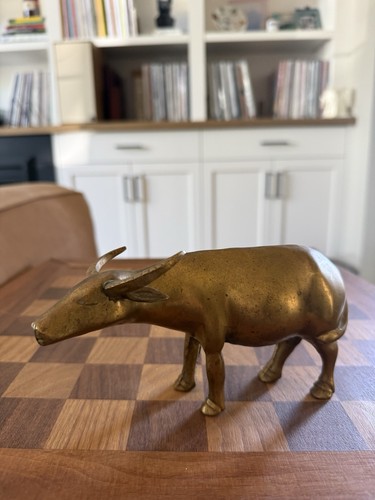 Vintage Large Solid Brass Water Buffalo Figurine Statue Bull Cattle MCM