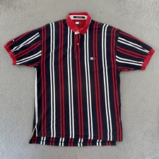 Vintage Tommy Hilfiger Shirt Mens Medium Red Stripe Polo 90s Short Sleeve Preppy