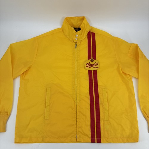 Vintage70s Strohs Beer Racing Jacket Men XL Yellow Stripes Zip Swingster USA