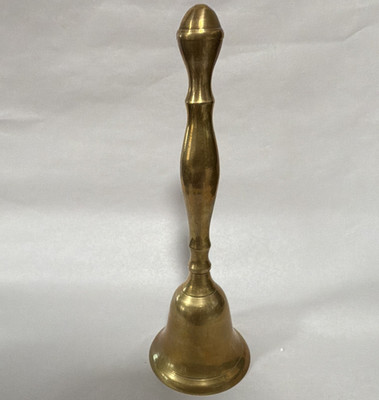 Brass Hand Bell w/ Handle & Clapper, 8 in Tall, Gold Metallic Finish