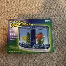 Penn Plax Betta Fish Bow Front Double Tank Kit Double Divider EZ Clean System