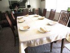 Pale Yellow Jacquard cotton tablecloth 97" x 60" w 12 matching napkins