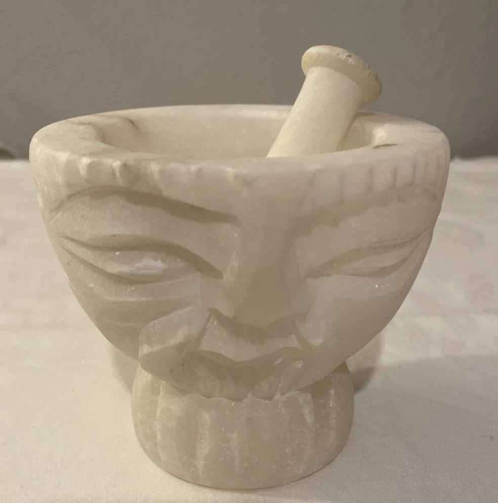 Mortar and Pestle Alabaster Cream Color w/carved Face Heavy
Opens in a new window or tab