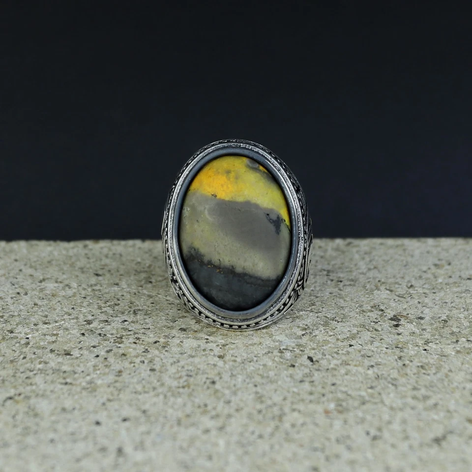 Anillo de piedras preciosas naturales de ágata grande hecho a mano para hombre Foto 3 de 4