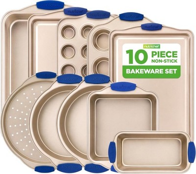 NutriChef Kitchen Oven Baking Pans - Deluxe Nonstick Gold Coating Inside & Outsi